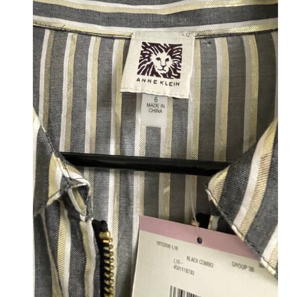 Anne Klein Gray with Gold Metallic Striped Shirt Dress size 6 - Picture 11 of 11